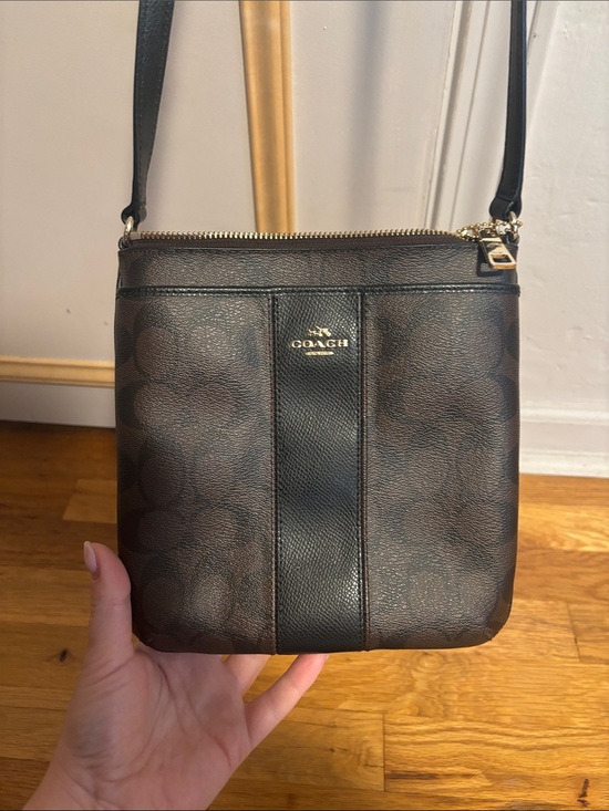 Coach Handbags - Coach Brown and Black Signature Crossbody with Gold Hardware